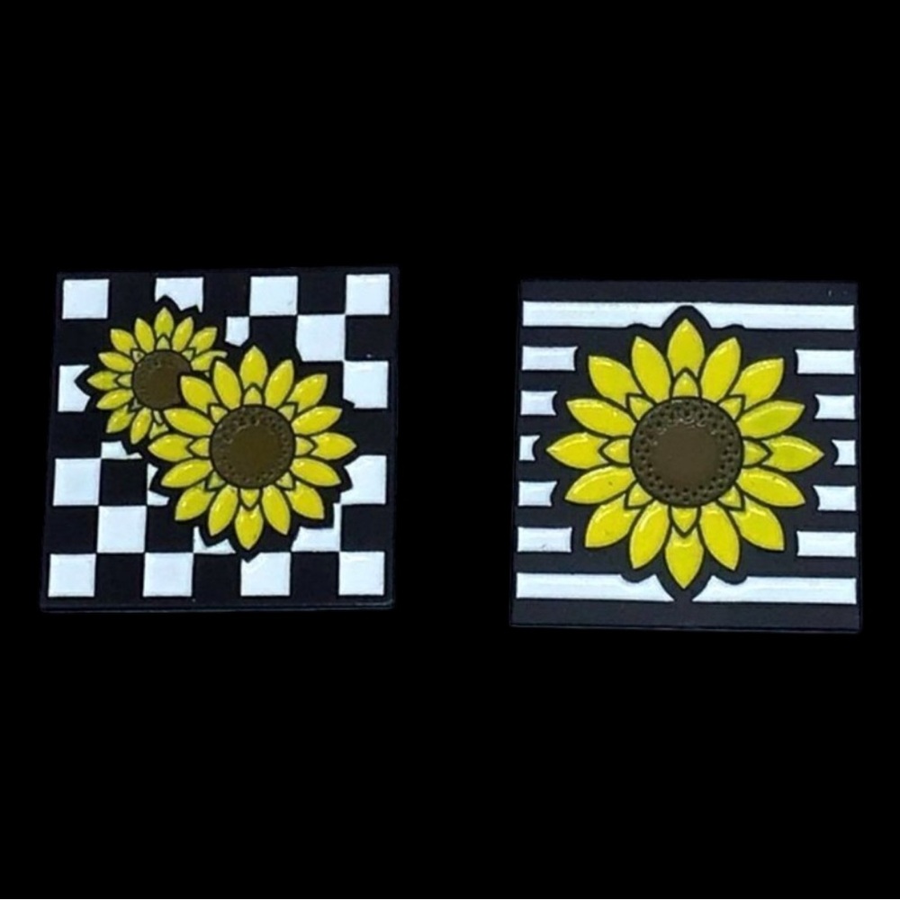 Sunflower Pin Set of Two Yellow Black White